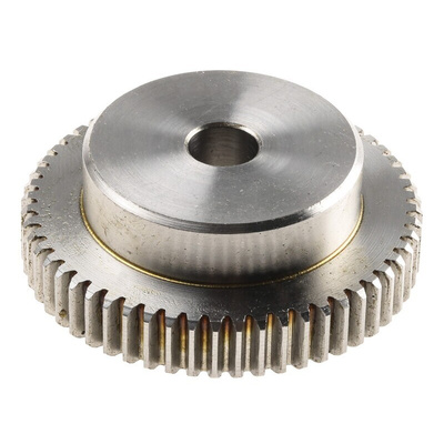 RS PRO Stainless Steel 56 Teeth Spur Gear, 1 Module, 10mm Bore Diam, 56mm Pitch Diam, 40mm Hub Diam