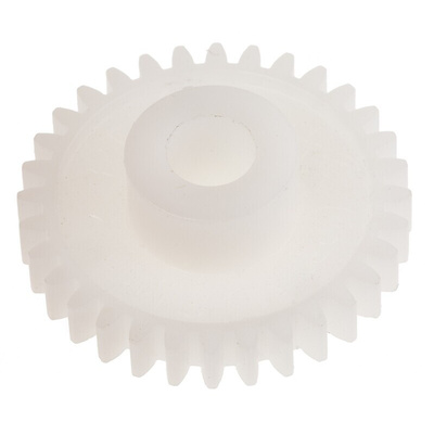 RS PRO POM 32 Teeth Spur Gear, 0.8 Module, 6mm Bore Diam, 25.6mm Pitch Diam, 12mm Hub Diam
