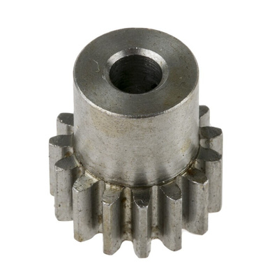 RS PRO Steel 15 Teeth Spur Gear, 0.8 Module, 4mm Bore Diam, 12mm Pitch Diam, 9.6mm Hub Diam