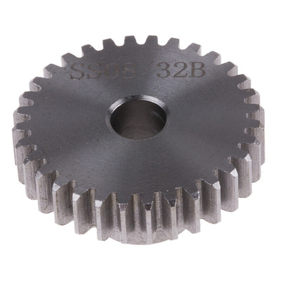 RS PRO Steel 32 Teeth Spur Gear, 0.8 Module, 6mm Bore Diam, 25.6mm Pitch Diam, 12mm Hub Diam