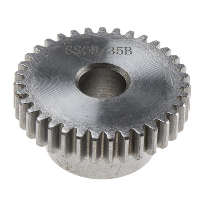 RS PRO Steel 35 Teeth Spur Gear, 0.8 Module, 8mm Bore Diam, 28mm Pitch Diam, 19mm Hub Diam
