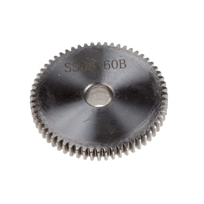 RS PRO Steel 60 Teeth Spur Gear, 0.8 Module, 10mm Bore Diam, 48mm Pitch Diam, 22mm Hub Diam