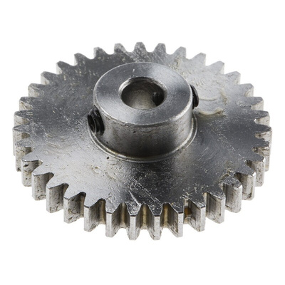 RS PRO Steel 35 Teeth Spur Gear, 1 Module, 6mm Bore Diam, 35mm Pitch Diam, 14mm Hub Diam