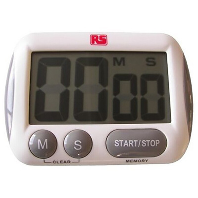 RS PRO White Digital Desktop Timer 99 min 59 s, With UKAS Calibration