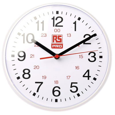 RS PRO White Analog Wall Clock, 215mm Diameter