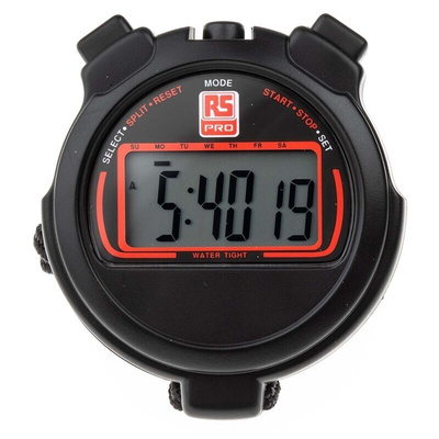 RS PRO Black Digital Pocket Stopwatch 24h