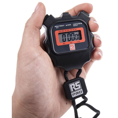 RS PRO Black Digital Pocket Stopwatch 24 h 40 min 1 s