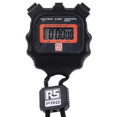RS PRO Black Digital Pocket Stopwatch 24 h 40 min 1 s