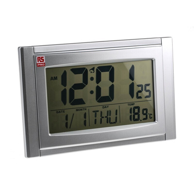 RS PRO Silver Radio Controlled Wall Clock