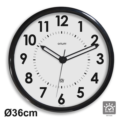 Orium Black Radio Controlled Analog Wall Clock, 360mm Diameter