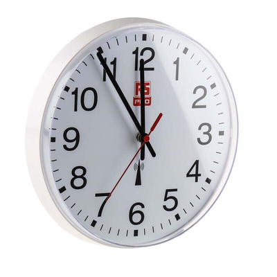 RS PRO White Radio Controlled Analog Wall Clock, 255mm Diameter
