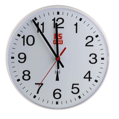 RS PRO White Radio Controlled Analog Wall Clock, 255mm Diameter