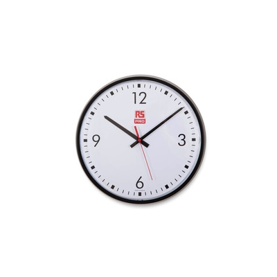 RS PRO Black Analogue Wall Clock, 310mm Diameter