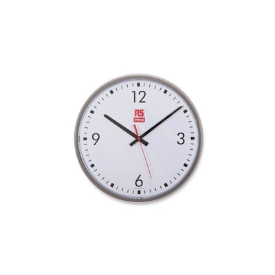 RS PRO Silver Analogue Wall Clock, 310mm Diameter
