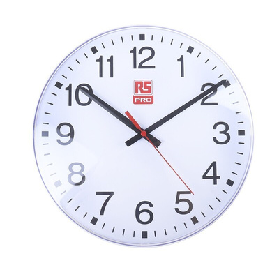 RS PRO White Analog Wall Clock, 300mm Diameter