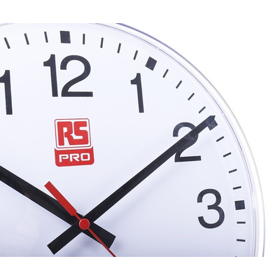 RS PRO White Analog Wall Clock, 300mm Diameter