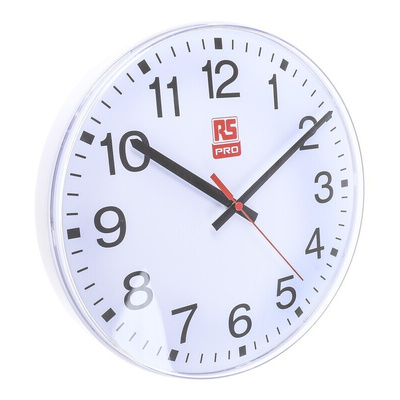 RS PRO White Analog Wall Clock, 300mm Diameter