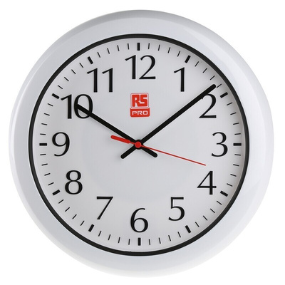 RS PRO White Analog Wall Clock, 300mm Diameter