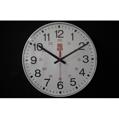 RS PRO White Analog Wall Clock, 300mm Diameter