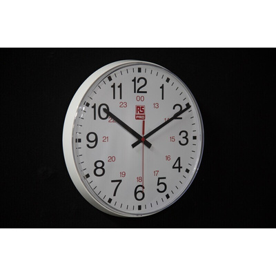 RS PRO White Analog Wall Clock, 300mm Diameter