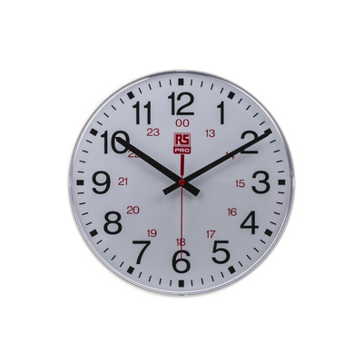 RS PRO White Analog Wall Clock, 300mm Diameter