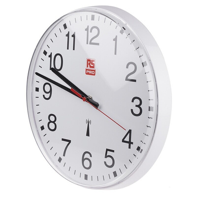 RS PRO White Radio Controlled Analog Wall Clock, 300mm Diameter