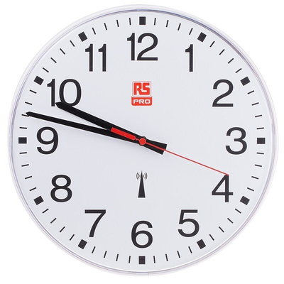 RS PRO White Radio Controlled Analog Wall Clock, 300mm Diameter