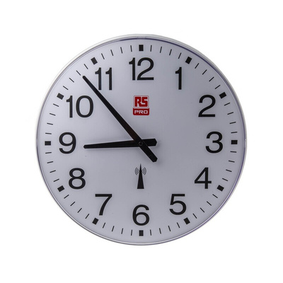 RS PRO White Radio Controlled Analog Wall Clock, 420mm Diameter