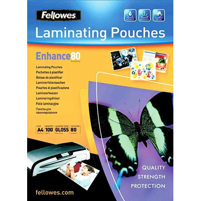 Fellowes A4 Glossy Laminator Pouches 80micron Thickness, 100 Pack Quantity
