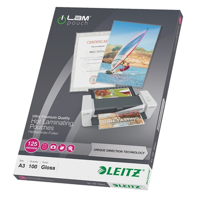 Leitz A3 Glossy Laminator Pouches 125micron Thickness, 100 Pack Quantity