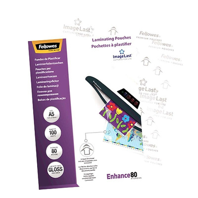 Fellowes A5 Glossy Laminator Pouches 80micron Thickness, 100 Pack Quantity