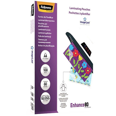 Fellowes A4 Glossy Laminator Pouches 80micron Thickness, 100 Pack Quantity