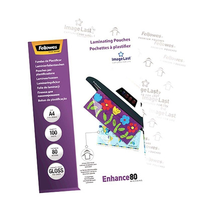 Fellowes A4 Glossy Laminator Pouches 80micron Thickness, 100 Pack Quantity