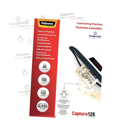 Fellowes A5 Glossy Laminator Pouches 125micron Thickness, 100 Pack Quantity
