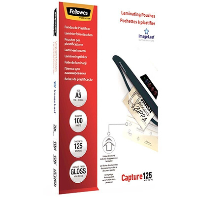 Fellowes A4 Glossy Laminator Pouches 125micron Thickness, 100 Pack Quantity