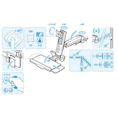 RS PRO Sit-Stand Workstation, Max 30in Monitor, 1 Supported Display(s) With Extension Arm