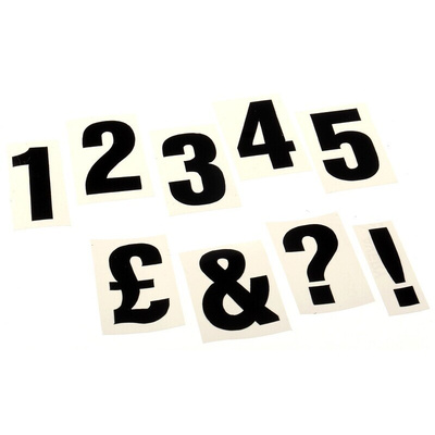 RS PRO Black Self Adhesive Numbers & Symbols, 30mm Character Height