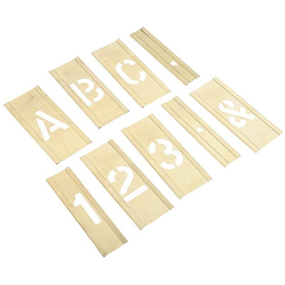 RS PRO 105 Piece Brass Stencil Letters & Numbers, 25mm Character Height