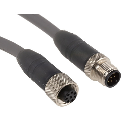 Alpha Wire, Alpha Connect Series, Straight M12 to Straight M12 Cordset, 8 Core 3m Cable