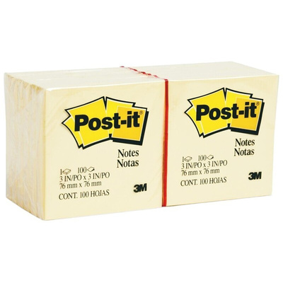 Post-It Yellow Sticky Note, 100 Notes per Pad, 76mm x 76mm