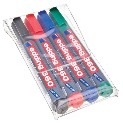 Edding White Board Pen, 4 Assorted, 1.5 → 3 mm Tip Size