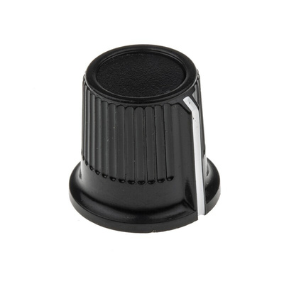 RS PRO 16.2mm Black Potentiometer Knob for 6mm Shaft Splined