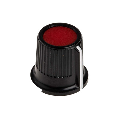 RS PRO 16.2mm Black, Red Potentiometer Knob for 6.35mm Shaft Splined