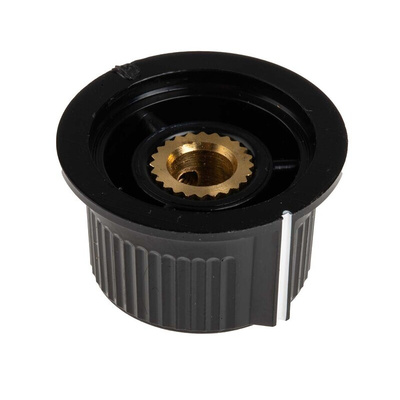 RS PRO 28mm Black Potentiometer Knob for 6mm Shaft Splined