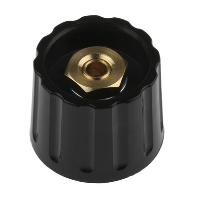 RS PRO 21.3mm Black Potentiometer Knob for 6.4mm Shaft Slotted