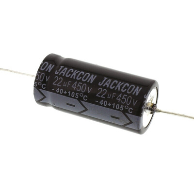 RS PRO 22μF Aluminium Electrolytic Capacitor 450V dc, Axial, Through Hole