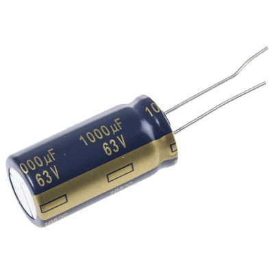 Panasonic 1000μF Aluminium Electrolytic Capacitor 63V dc, Radial, Through Hole - EEUFC1J102U