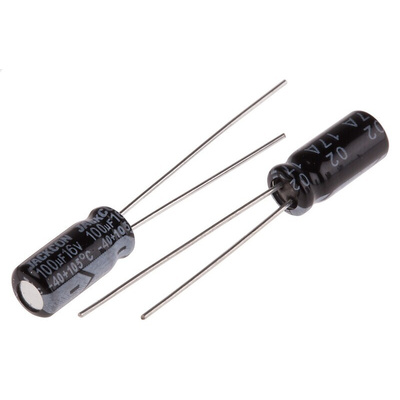 RS PRO 100μF Aluminium Electrolytic Capacitor 16V dc, Radial, Through Hole