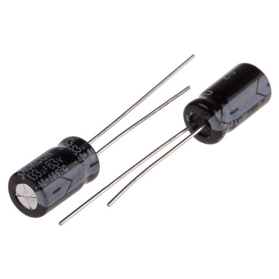 RS PRO 33μF Aluminium Electrolytic Capacitor 63V dc, Radial, Through Hole