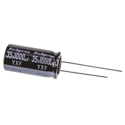 Rubycon 1000μF Aluminium Electrolytic Capacitor 35V dc, Radial, Through Hole - 35YXF1000M12.5X25